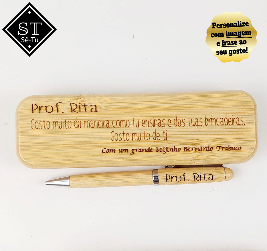 Caneta com caixa Madeira Gosto Muito da maneira que Ensinas